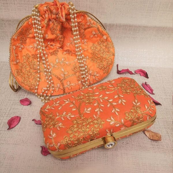 Rajasthani Style Royal Clutch Silk & Potli Combo For Women's