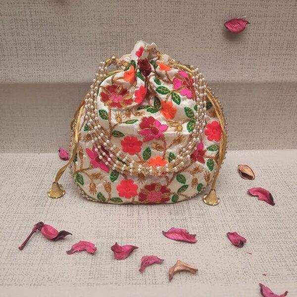 Flower Embroidery Designer | Wristlets Ethnic Potli for Women's - Image 2