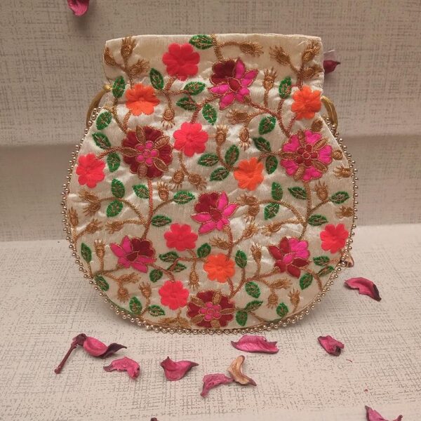 Flower Embroidery Designer | Wristlets Ethnic Potli for Women's - Image 3