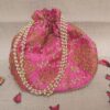 Rajasthani polti for ladies Style Royal Clutch Silk Batwa Bag | Wristlets Ethnic Potli for Women's | Zari Work Potli | Bridal Potli | (Pink)