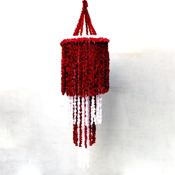 Red & White Woolen Soft and Attractive Hanging Four Layer Jhumar - Image 2