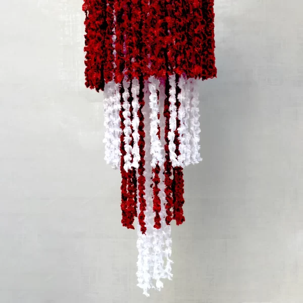 Red & White Woolen Soft and Attractive Hanging Four Layer Jhumar - Image 3