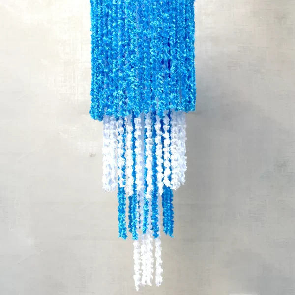 Ocean Blue & White Woolen Soft and Attractive Hanging Four Layer Jhumar - Image 2