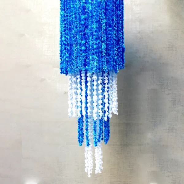 Ocean Blue & White Woolen Soft and Attractive Hanging Four Layer Jhumar - Image 3
