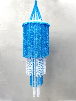 Ocean Blue & White Woolen Soft and Attractive Hanging Four Layer Jhumar