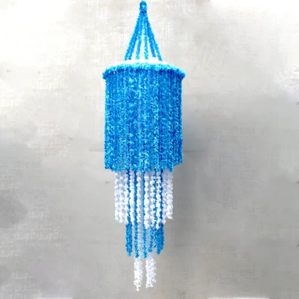 Ocean Blue & White Woolen Soft and Attractive Hanging Four Layer Jhumar