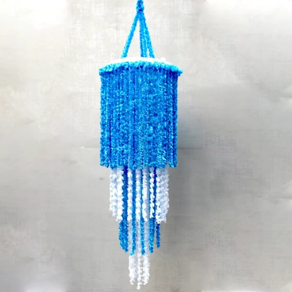 Ocean Blue & White Woolen Soft and Attractive Hanging Four Layer Jhumar - Image 4