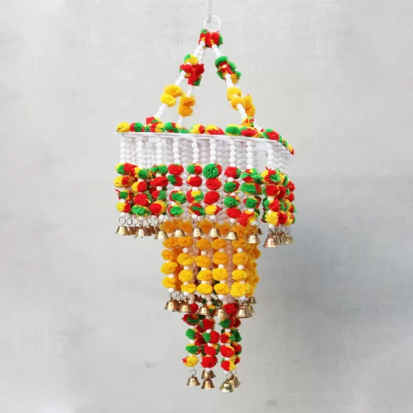 Multi Color Pompom Woolen Soft and Attractive Hanging Three Layer Jhumar - Image 2