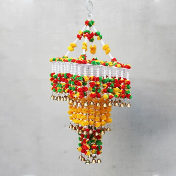Multi Color Pompom Woolen Soft and Attractive Hanging Three Layer Jhumar - Image 3