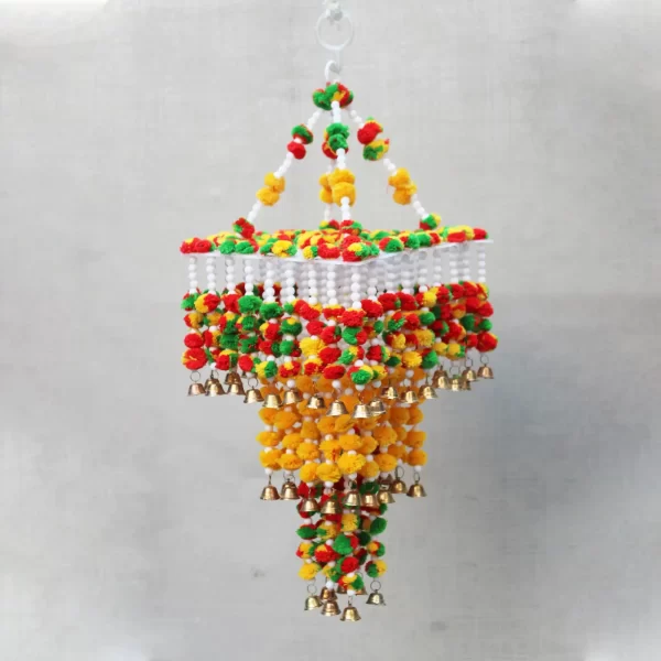 Multi Color Pompom Woolen Soft and Attractive Hanging Three Layer Jhumar
