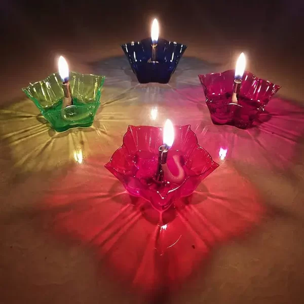 Flower Shape Multicolor Reflection Plastic Diya / Panti Set of 12