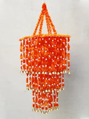 Orange Woolen Soft with White Moti Attractive Hanging Jhumar
