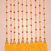 Bright Orange Wool Latkans for Home Decor Front Door Diwali Wedding, Pom-Pom Hangings with Silver Ghanti - Image 3