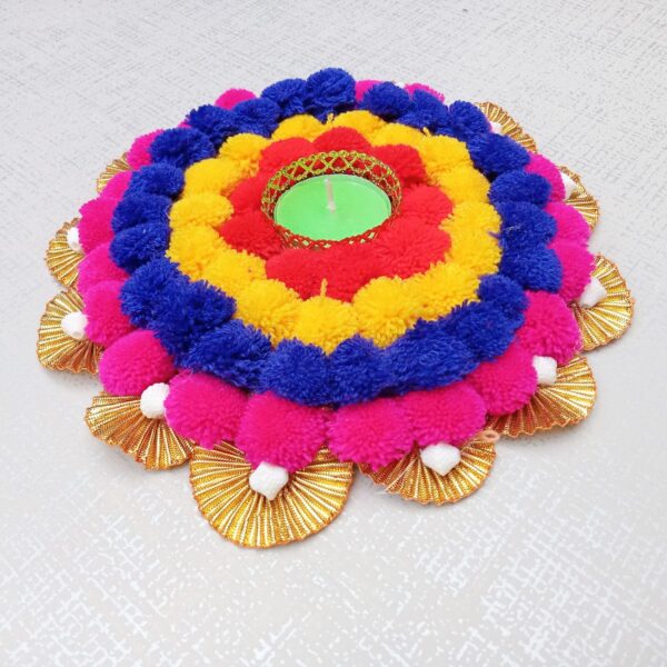 Pom Pom Rangoli for Diwali Decoration with Tea Light Diyas for Festival Decoration Diwali Puja - Image 3