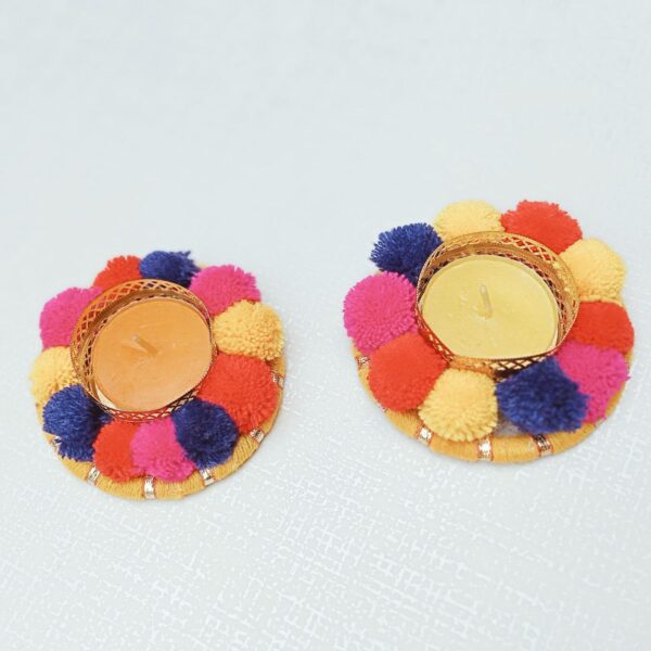 Pom Pom Rangoli for Diwali Decoration with Tea Light Diyas for Festival Decoration Diwali Puja (Copy) - Image 3