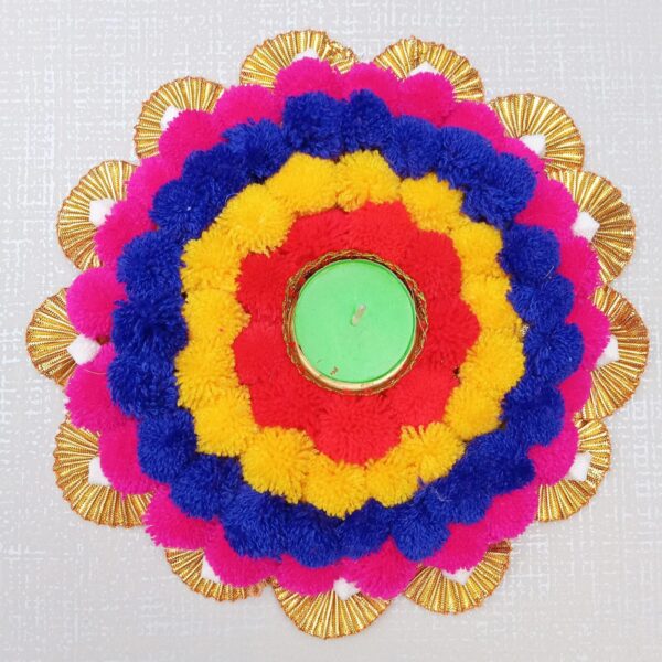 Pom Pom Rangoli for Diwali Decoration with Tea Light Diyas for Festival Decoration Diwali Puja - Image 2