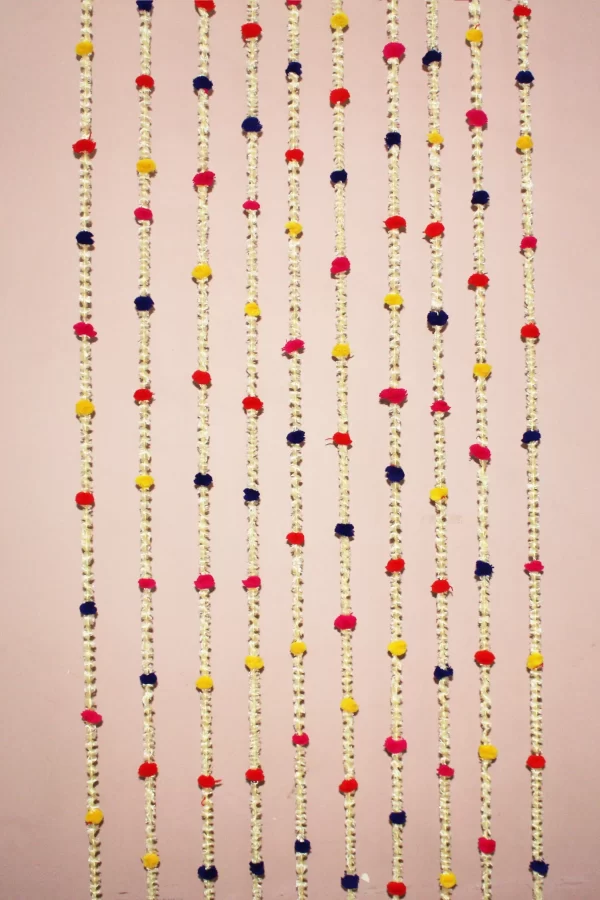 Gajra Shade Woolen Latkan for Home Decor, Pom-Pom Hangings with Silver Ghanti - Image 2