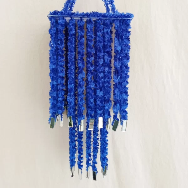 Blue Woolen Soft Hanging Jhumar , Diwali Jhumar, Wool Jhumar with Mirror - Image 2