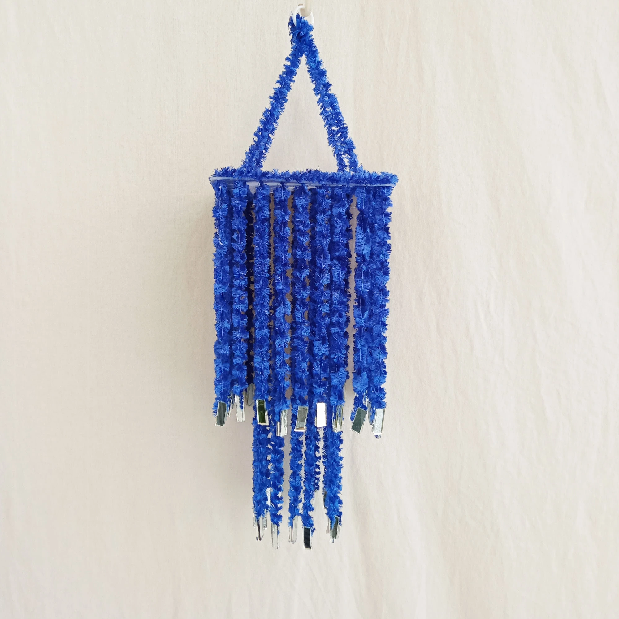 Blue Woolen Soft Hanging Jhumar , Diwali Jhumar, Wool Jhumar with Mirror