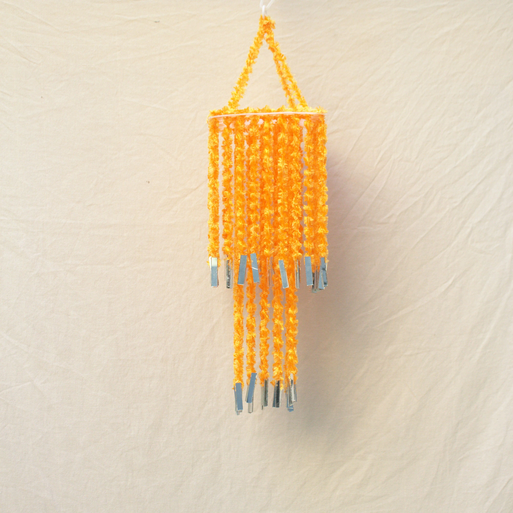 Bright Orange Woolen Soft Hanging Jhumar , Diwali Jhumar, Wool Jhumar with Mirror