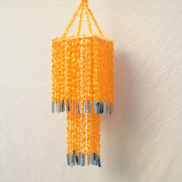 Bright Orange Woolen Soft Hanging Jhumar , Diwali Jhumar, Wool Jhumar with Mirror - Image 3
