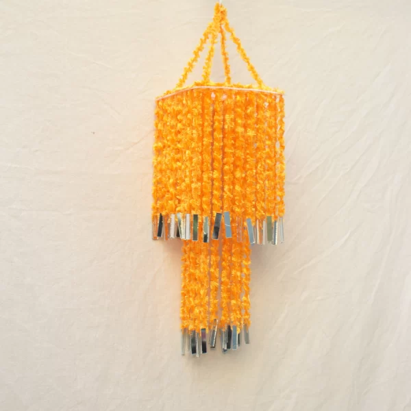 Bright Orange Woolen Soft Hanging Jhumar , Diwali Jhumar, Wool Jhumar with Mirror - Image 2