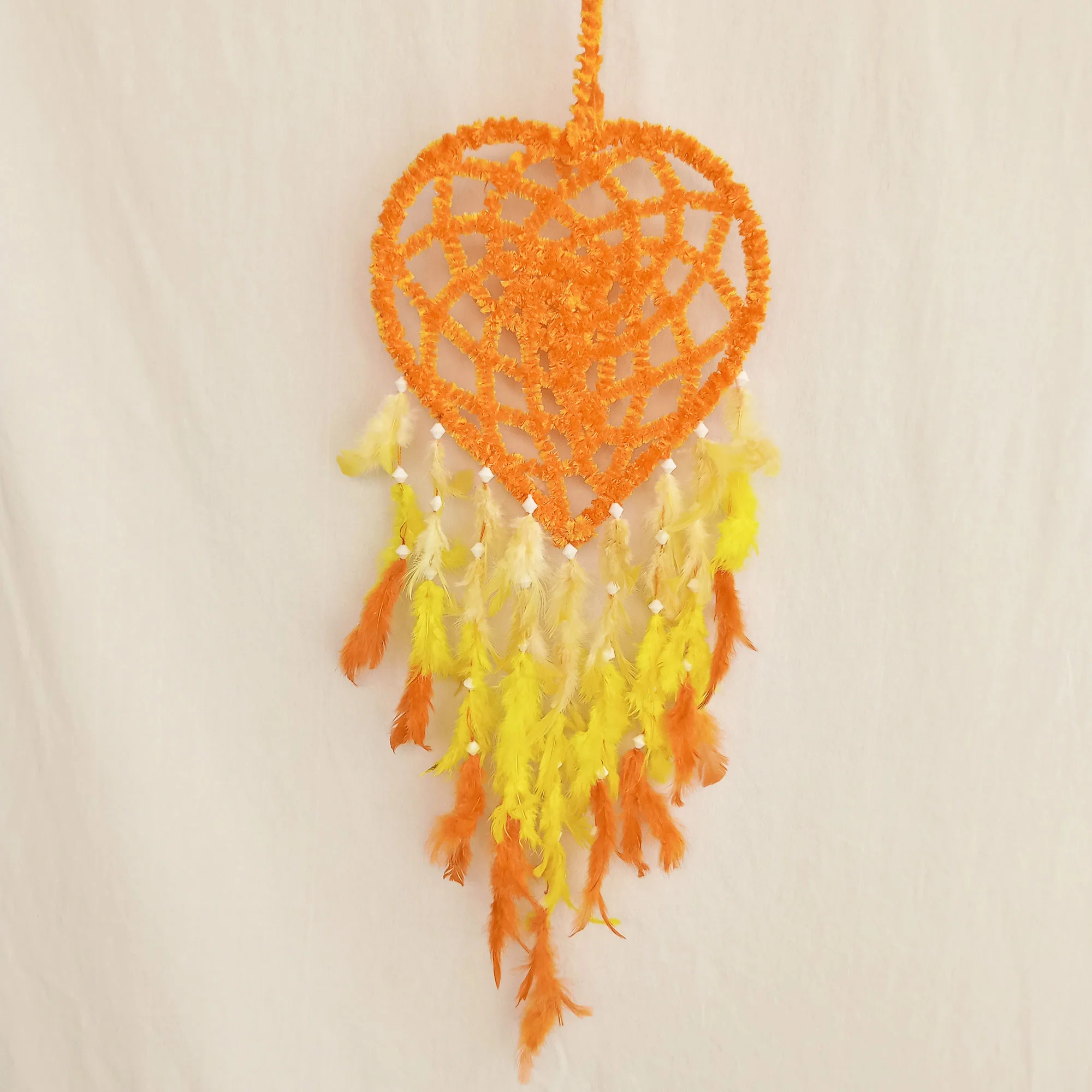 Orange Yellow Dream Catcher For Wall Hangings, Home Décor, Handmade for Bedroom, Balcony Decorative with Feathers
