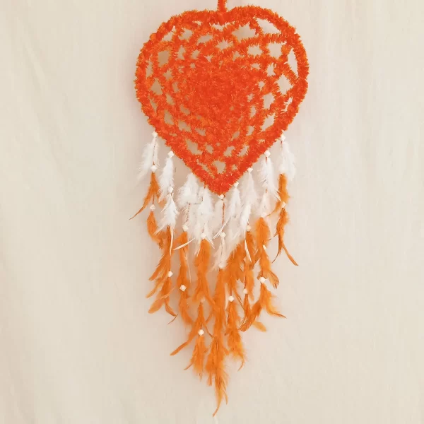 Orange White Dream Catcher For Wall Hangings, Home Décor, Handmade for Bedroom, Balcony Decorative with Feathers - Image 2