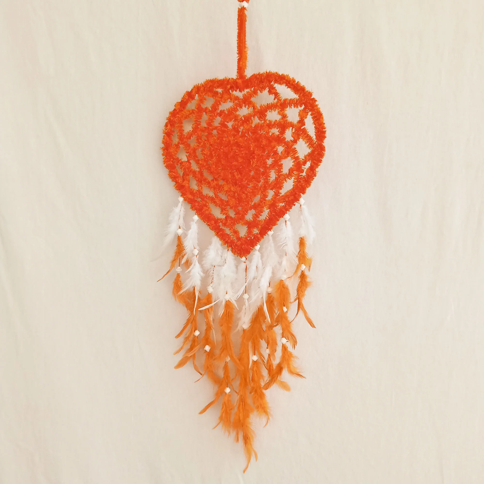 Orange White Dream Catcher For Wall Hangings, Home Décor, Handmade for Bedroom, Balcony Decorative with Feathers