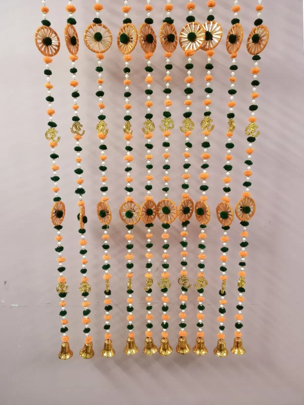 Wall & Door Pom Pom String with Golden/White Beads and golden Bell Hanging  for Home Diwali Decoration and Home Decoration - Image 2