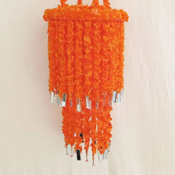 Orange Woolen Soft Hanging Jhumar, Diwali Jhumar, Wool Jhumar with Mirror - Image 2