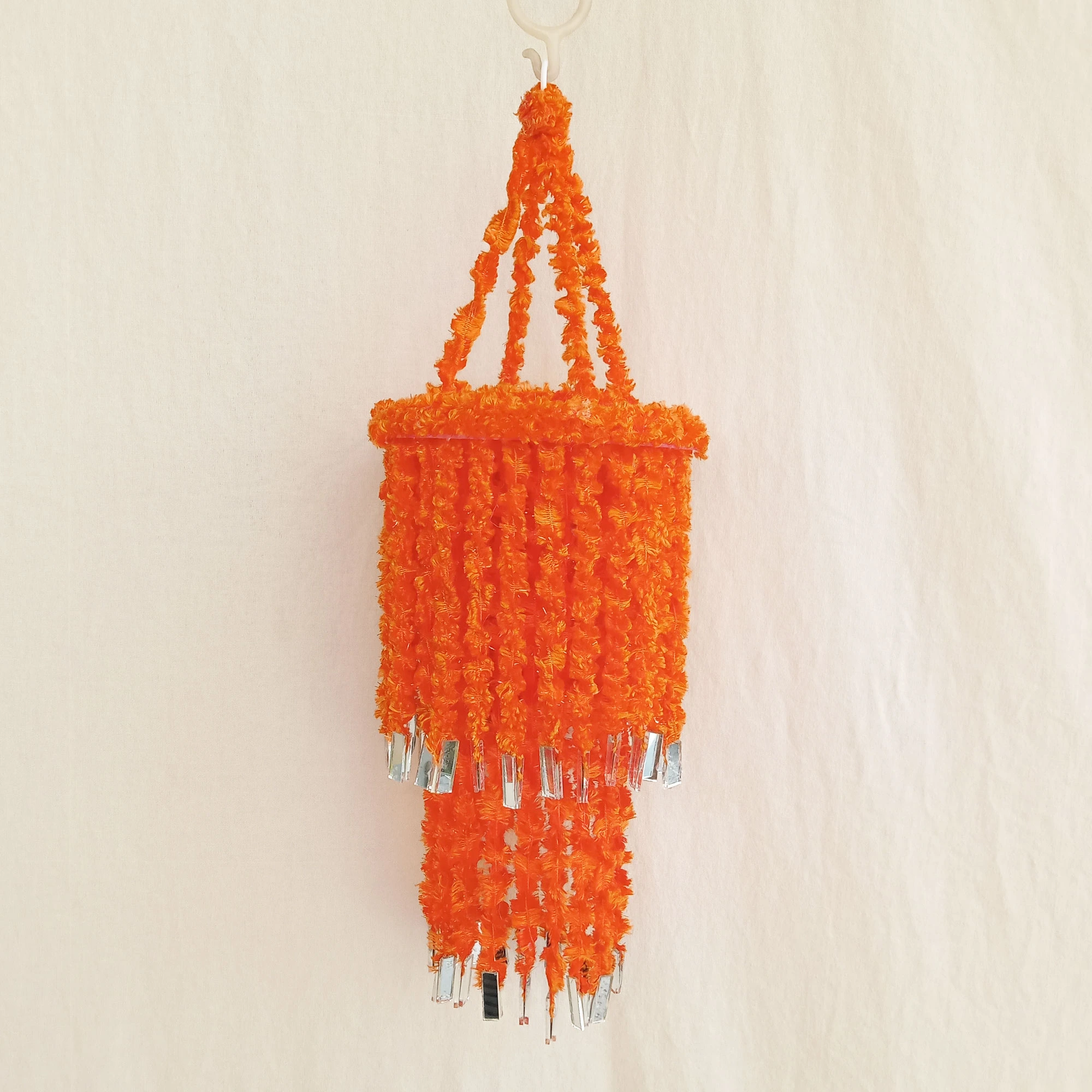 Orange Woolen Soft Hanging Jhumar, Diwali Jhumar, Wool Jhumar with Mirror