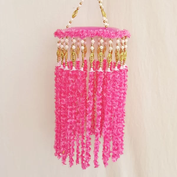 Pink Wool Hanging Jhumar For Diwali Decoration - Image 2