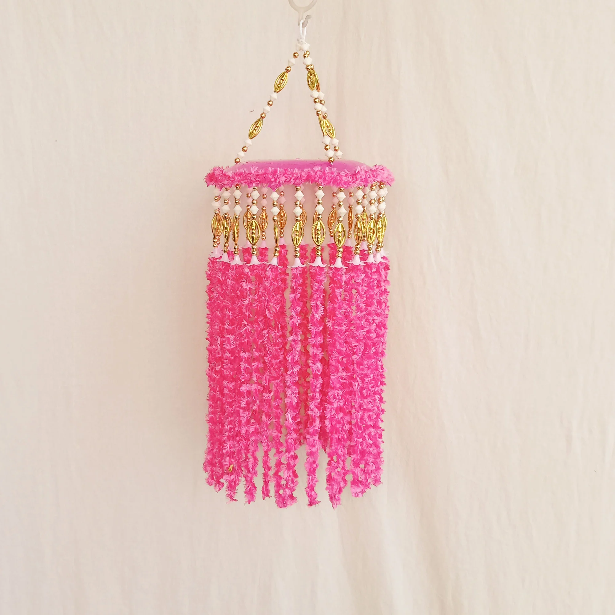 Pink Wool Hanging Jhumar For Diwali Decoration