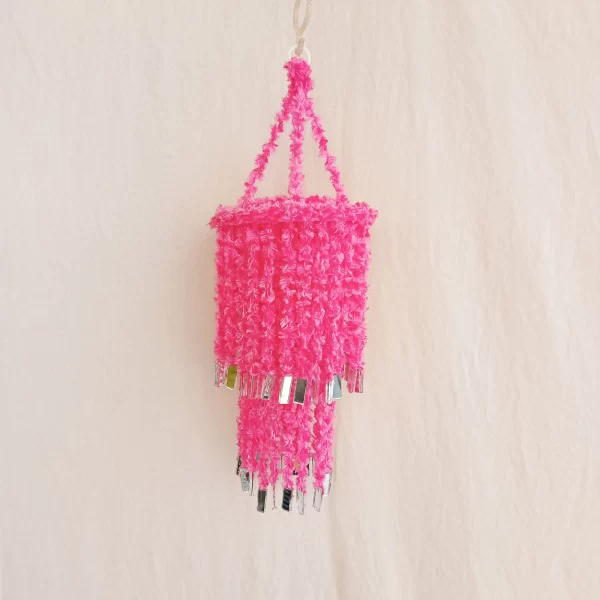Pink Woolen Soft Hanging Jhumar, Diwali Jhumar, Wool Jhumar with Mirror