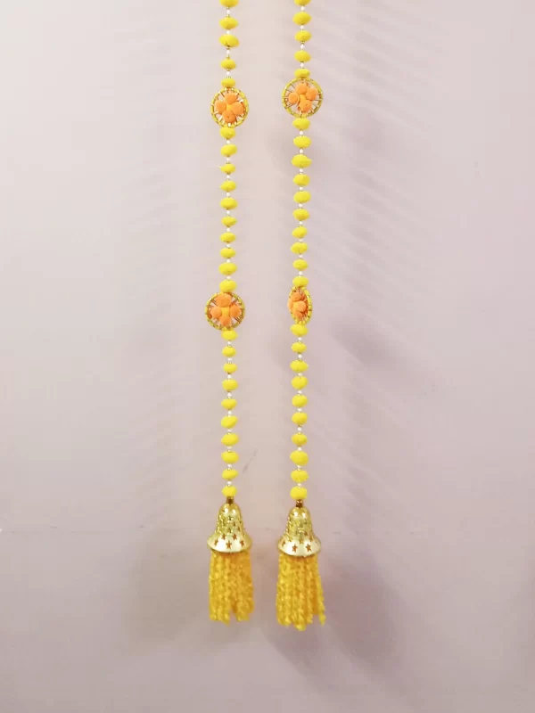 Yellow PomPom Door Hanging For Diwali Decoration / Wall Hangings / Latkans for Decoration Approx 5 ft- Pack of 2 Strings with Golden Hanging Bells - Image 2