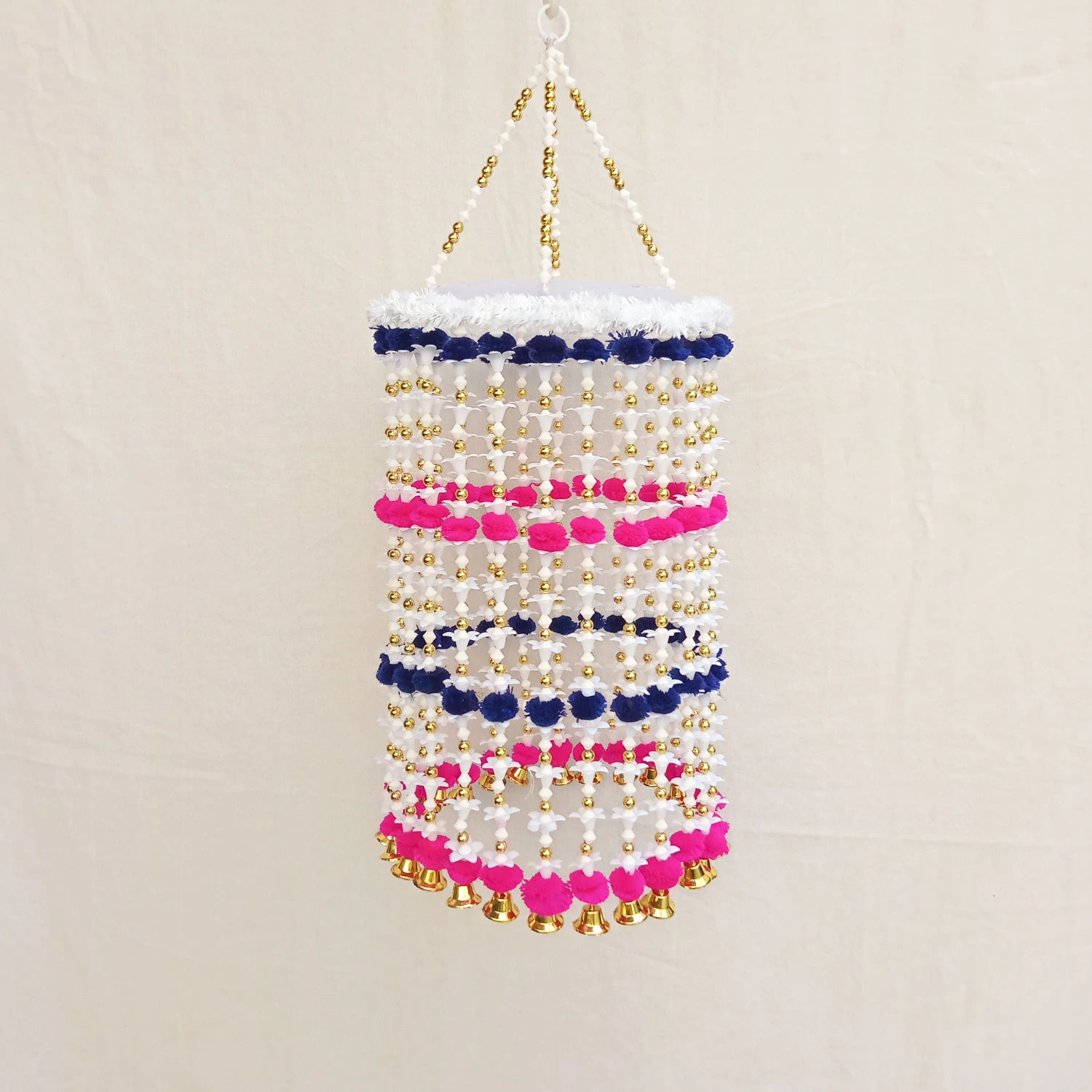 Elegant Design Blue & Pink PomPom Jhumar for Diwali Decor