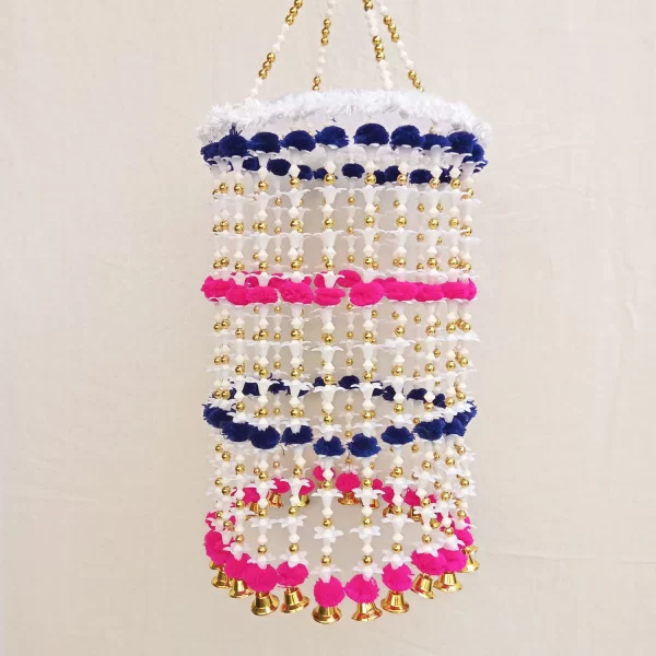 Elegant Design Blue & Pink PomPom Jhumar for Diwali Decor - Image 2