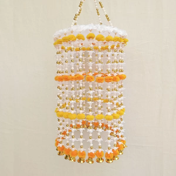 Beautiful Yellow & Orange PomPom Jhumar for Diwali Decor - Image 2