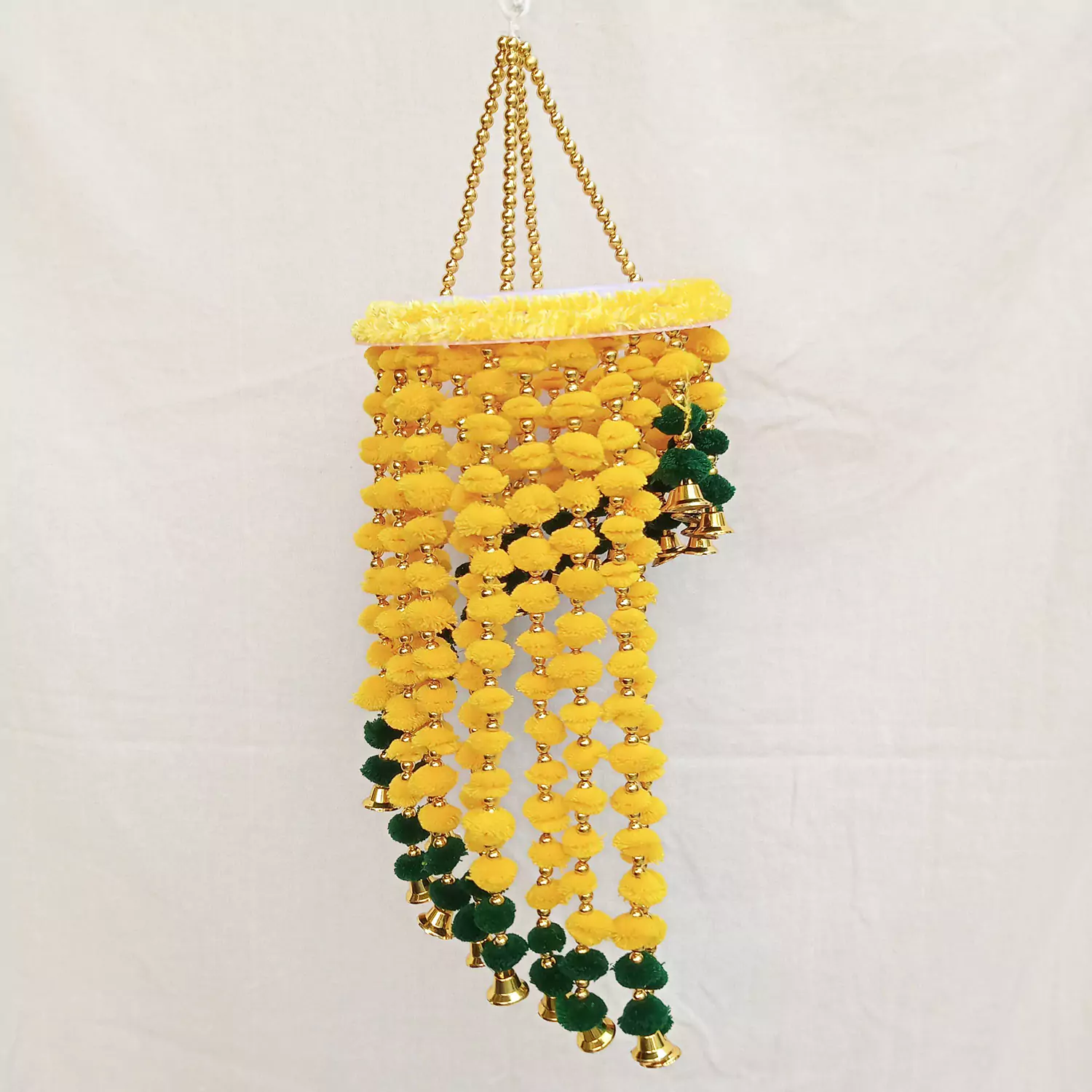 Elegant Design Jhumar Yellow & Green Pompom for Diwali Decor