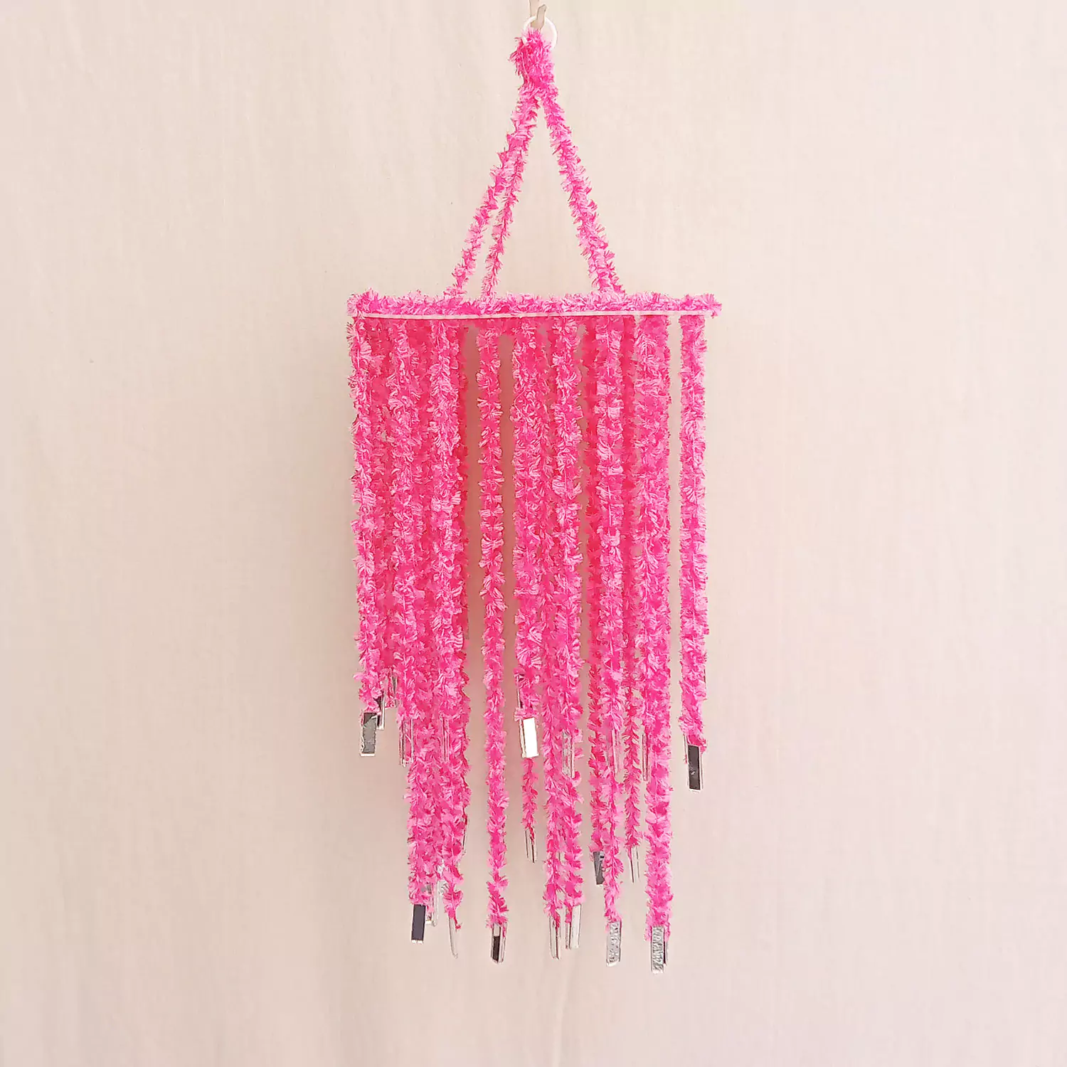 Pink Woolen Soft with mirror Hanging Jhumar for Diwali Decor