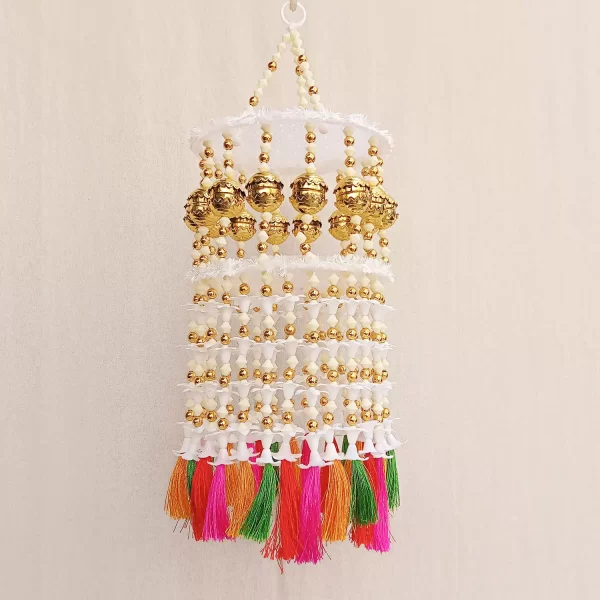 Beautiful White & Golden Beads Jhumar for Diwali Decor - Image 2