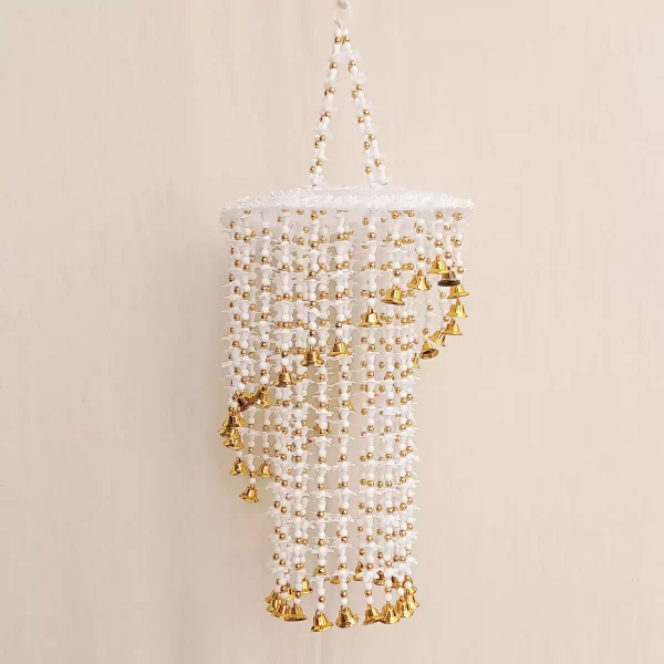 Beautiful White & Golden Beads Two layer Jhumar for Diwali Decor - Image 2