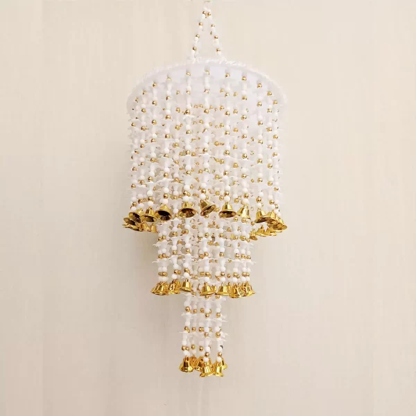 Beautiful White & Golden Beads three layer Jhumar for Diwali Decor - Image 2
