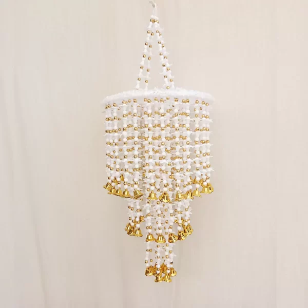 Beautiful White & Golden Beads three layer Jhumar for Diwali Decor