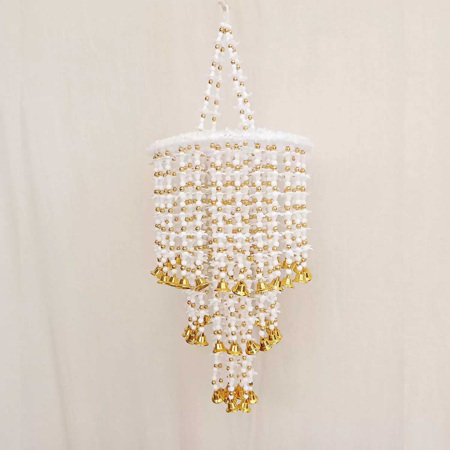 Beautiful White & Golden Beads three layer Jhumar for Diwali Decor