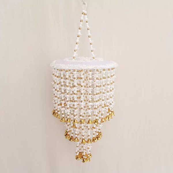 Beautiful White & Golden Beads three layer Jhumar for Diwali Decor - Image 3