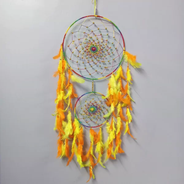 Yellow & Orange Dream Catcher For Wall Hangings, Home Décor, Handmade for Bedroom, Balcony Decorative with Feathers