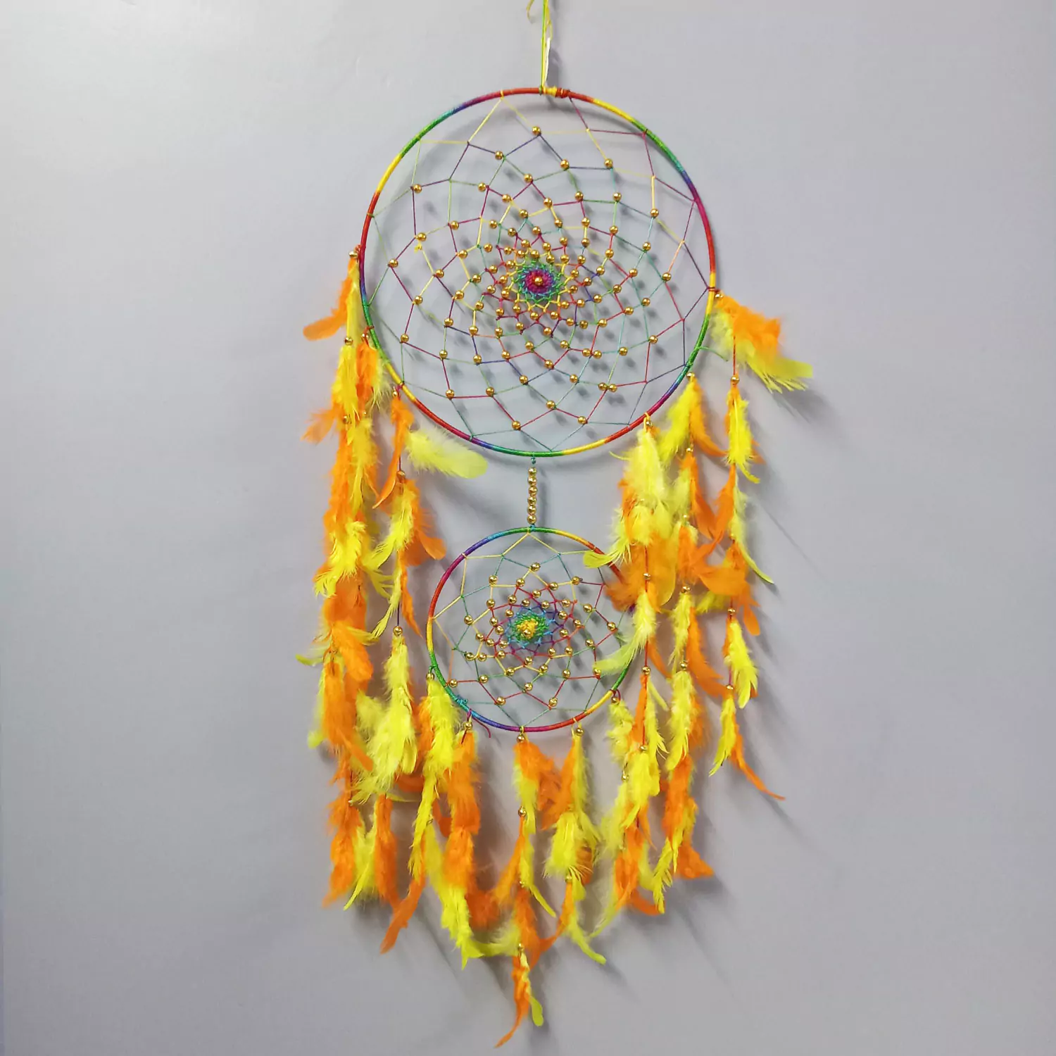 Yellow & Orange Dream Catcher For Wall Hangings, Home Décor, Handmade for Bedroom, Balcony Decorative with Feathers
