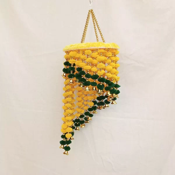 Elegant Design Jhumar Yellow & Green Pompom for Diwali Decor - Image 3